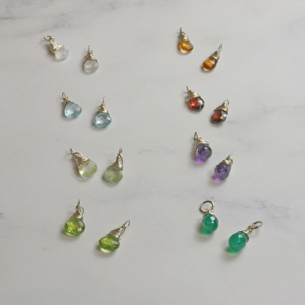 Silver twisted hoop earrings with briolette gemstones