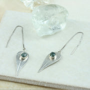 Silver leaves thread earrings with Moss Agate gemstones