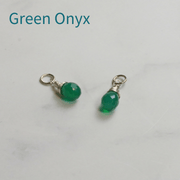 Green Onyx briolette gemstones set in a handmade silver wire setting. To add onto the hoop earrings, available on their own, in sets of two or three, and combined with hoop or twisted hoop earrings.