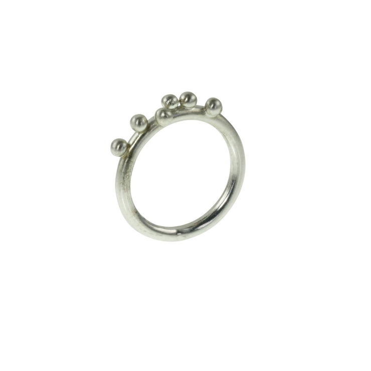 Eco silver round ring with 6 silver balls. It has a matte finish and made from 2.5mm /  0.1" round eco silver wire