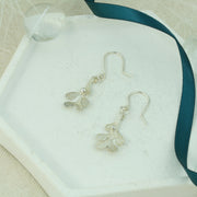 Silver hook earrings featuring Mistletoe with a silver ball as a berry. The leaves have a striped texture and a shiny silver finish. The total drop is 2.5cm from the hook.