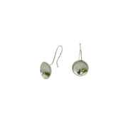 Eco silver cup hook earrings. They feature a small 9ct gold ball at the bottom half of the cups. They are available in two different textures, an oval pebble texture and a stripe texture.