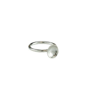 Eco silver cup ring with a silver ring band and a domed cup with a stripe texture. 