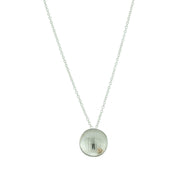 Eco silver pendant necklace with a stripe texture and mirror finish. Featuring a gold ball on the inside at the bottom half of the cup.