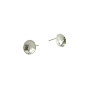 Eco silver cups studs with a pebble texture.  The earrings have a shiny finish.