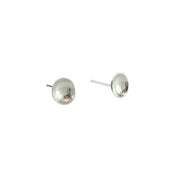 Eco silver cups studs with a stripe texture.  The earrings have a shiny finish.